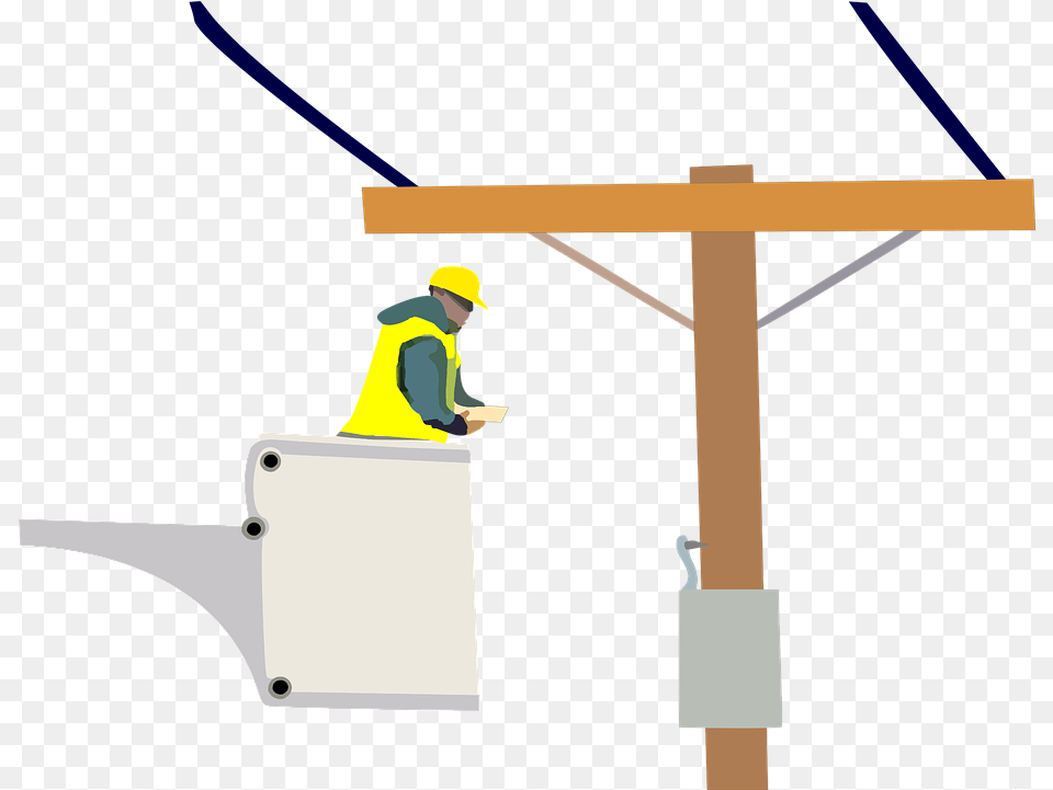 Electrician Power Lines Worker Cartoon Power Lines, Person, Utility Pole, Adult, Male Free Transparent Png