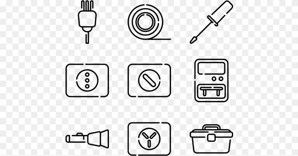 Electrician Tools And Elements Line Art, Gray Png