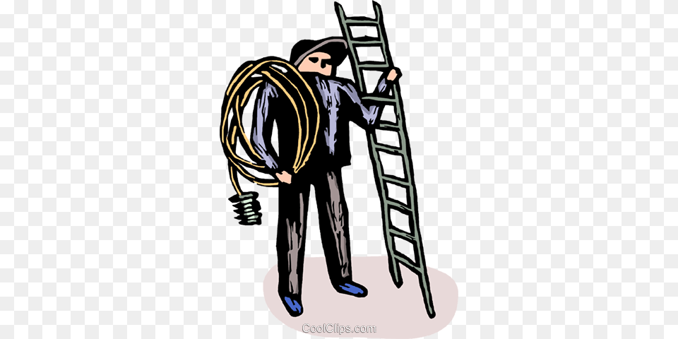 Electrician With A Ladder Royalty Vector Clip Art, Rope, Adult, Male, Man Free Png