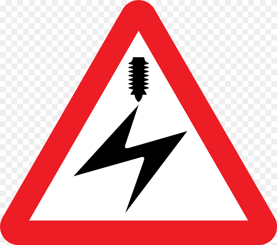 Electrified Overhead Cable Ahead Clipart, Sign, Symbol, Road Sign Png