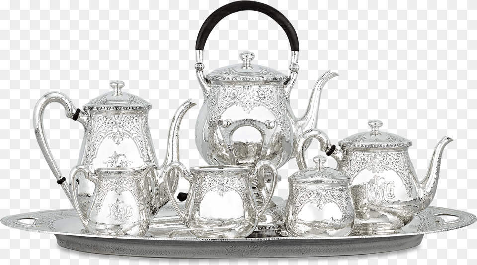 Eleder Hickok Seven Piece Coffee And Tea Service Silver Tea Transparent, Art, Cookware, Porcelain, Pot Free Png