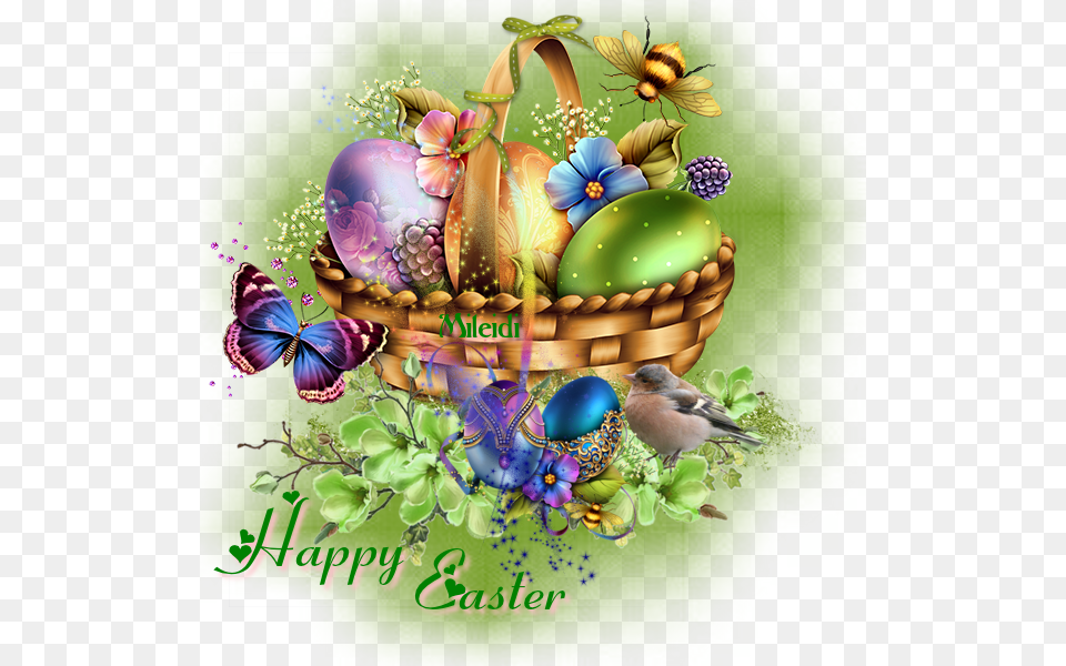 Elegant Easter Basket With Easter Eggs Easter, Purple, Animal, Bird, Egg Free Png