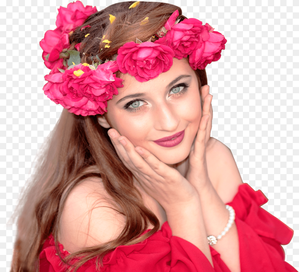 Elegant Fashionable Woman Wearing Red Roses Wreath Woman With A Rose In Her Head, Accessories, Wedding, Portrait, Photography Free Transparent Png
