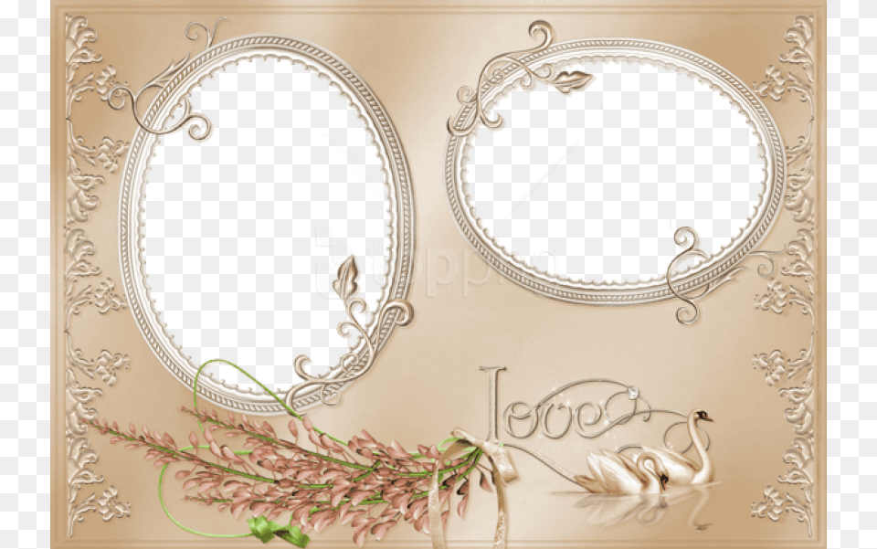 Elegant Love Photo Frame With Swan And Rose Double Photo Frame Transparent, Oval, Accessories, Jewelry, Locket Free Png