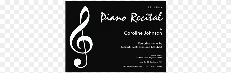 Elegant Modern Black Music Piano Concert Recital Invitation Ashley Story Roedelius Errata Cd, Paper, Text, Blackboard Free Png