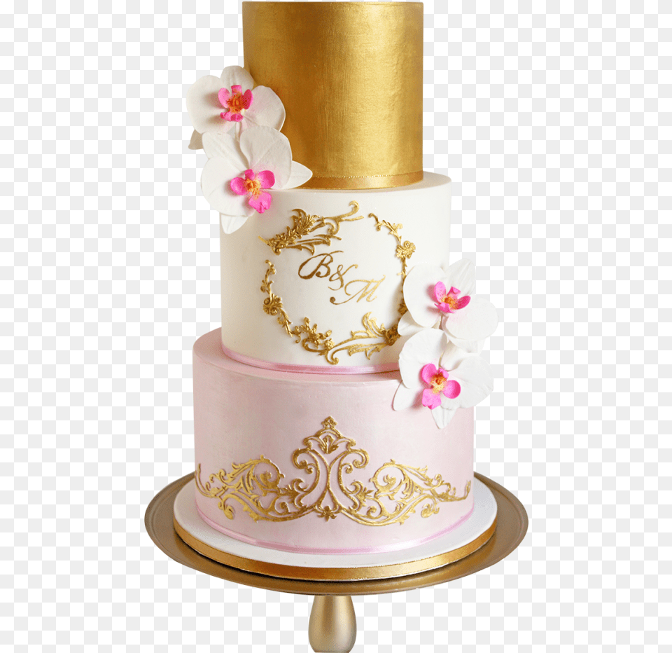 Elegant Pink And Gold Cake, Dessert, Food, Wedding, Wedding Cake Free Png Download