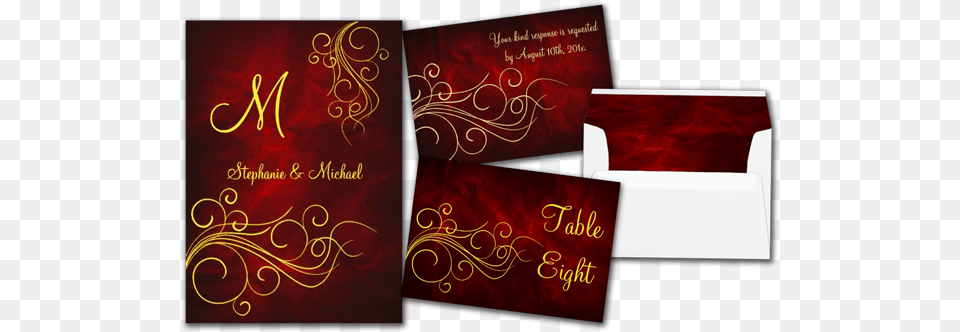 Elegant Red Gold Monogram Wedding Invitation Red Black And Gold Wedding Invitations, Envelope, Greeting Card, Mail, Blackboard Free Png