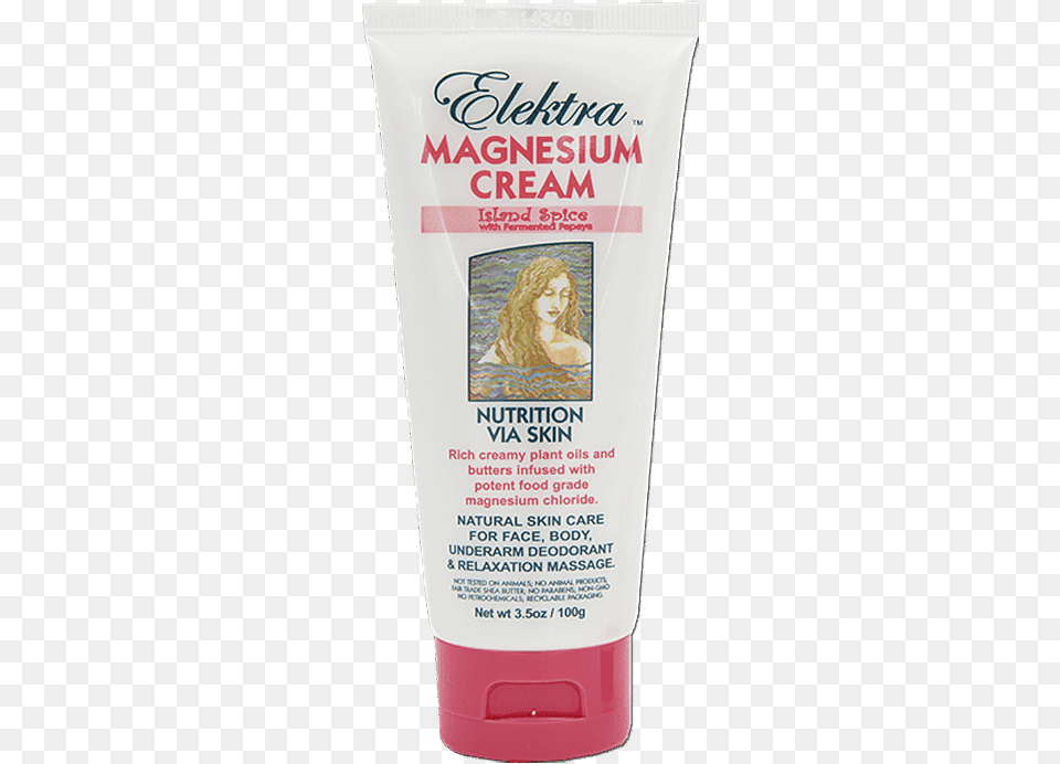 Elektra Magnesium Island Spice Cream 100g Tube Sunscreen, Bottle, Lotion, Person, Cosmetics Free Png