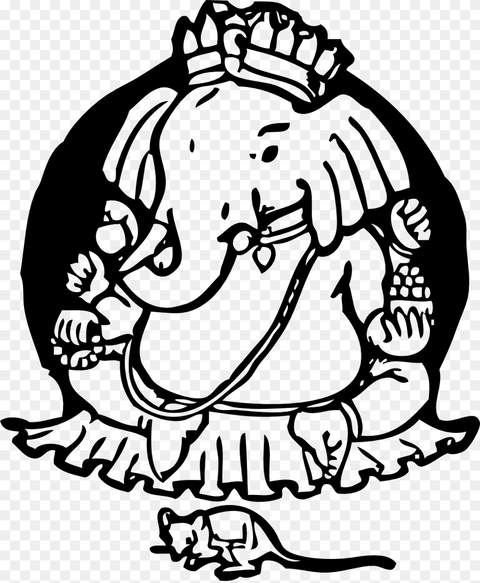 Elephant And Mouse Black White Line Art 999px Happy Birthday Wishes For Ganesha, Stencil, Baby, Person, Face Free Png Download