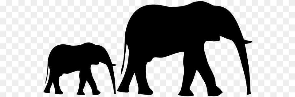 Elephant Animal Silhouette Mother Baby Fol Mom And Baby Elephant Silhouette, Gray Free Png