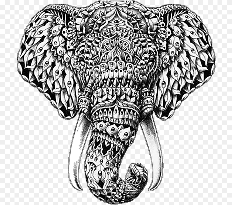 Elephant Black And White Mandala, Art, Animal, Drawing, Mammal Free Transparent Png