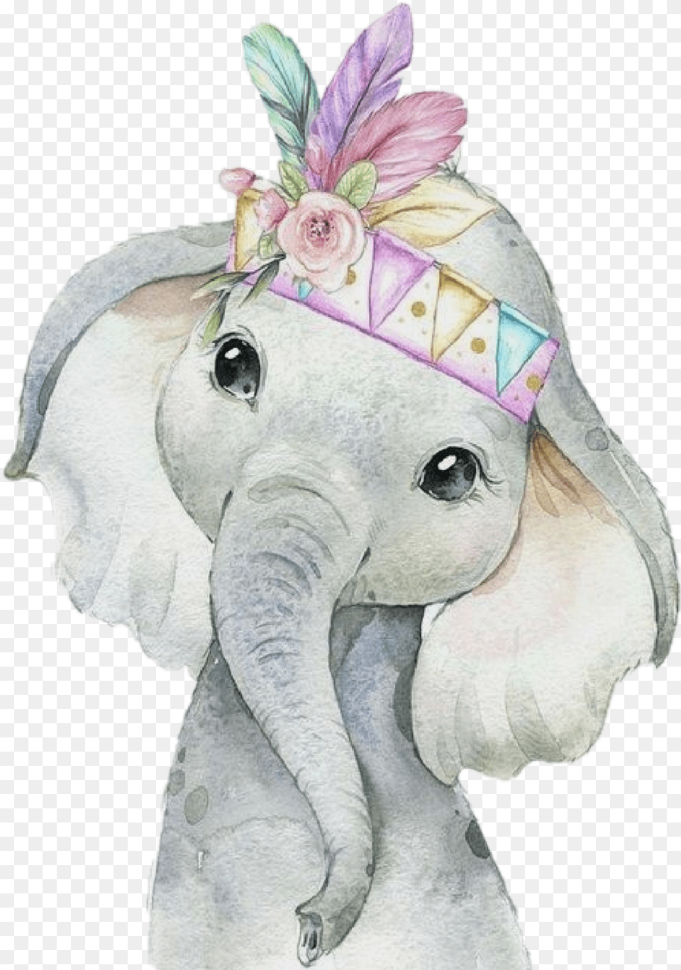 Elephant Colorful Cute Baby Animals Watercolor Elephant, Person, Clothing, Hat, Accessories Png