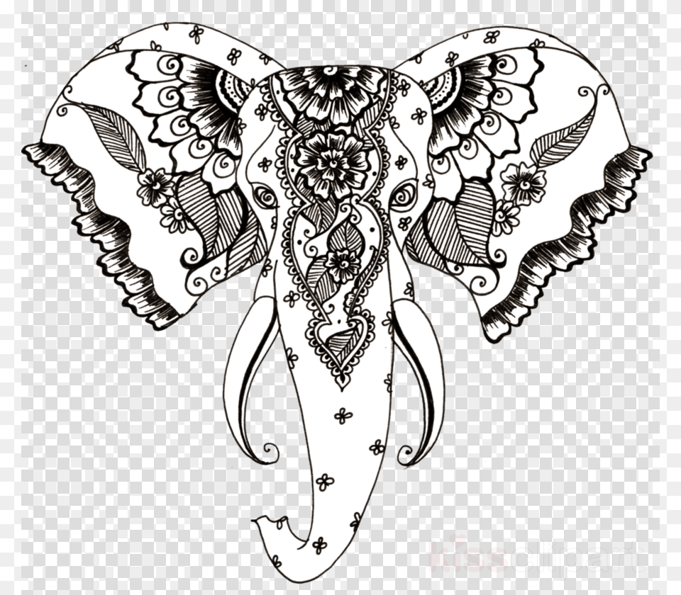 Elephant Drawing Henna Clipart Henna Mehndi Clip Art Draw A Mehndi Elephant, Doodle, Pattern Png