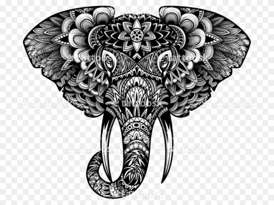 Elephant Head Tribal Elephant Head Tattoo, Art, Graphics, Pattern, Floral Design Free Transparent Png