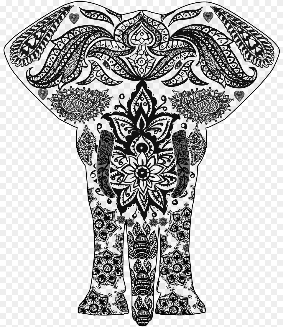 Elephant Line Art Mandala Mandala Elephant Transparent Background, Gray Free Png