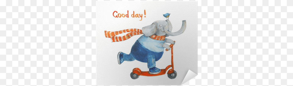 Elephant On Scooter With Bird Watercolor Painting, Transportation, Vehicle, Tricycle Free Png Download