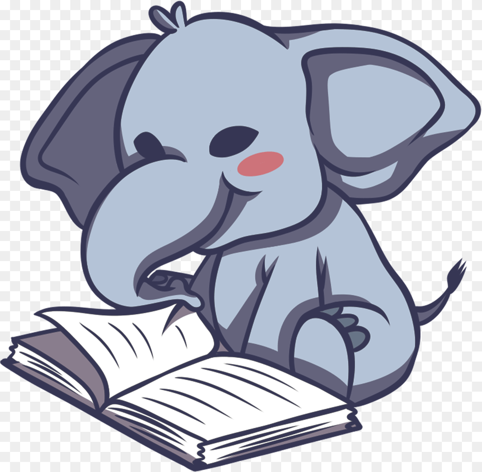 Elephant Reading Book Cartoon, Publication, Baby, Person, Art Free Transparent Png