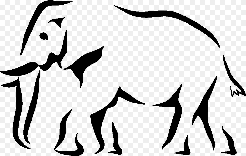 Elephant Silhouette Stencil Big Five Animals Black And White, Gray Free Png