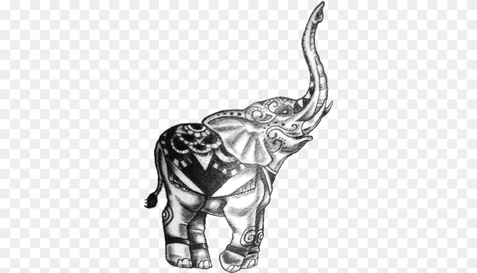 Elephant Tattoo Realistic Elephant Tattoo Trunk Up, Art, Skin, Person, Drawing Png