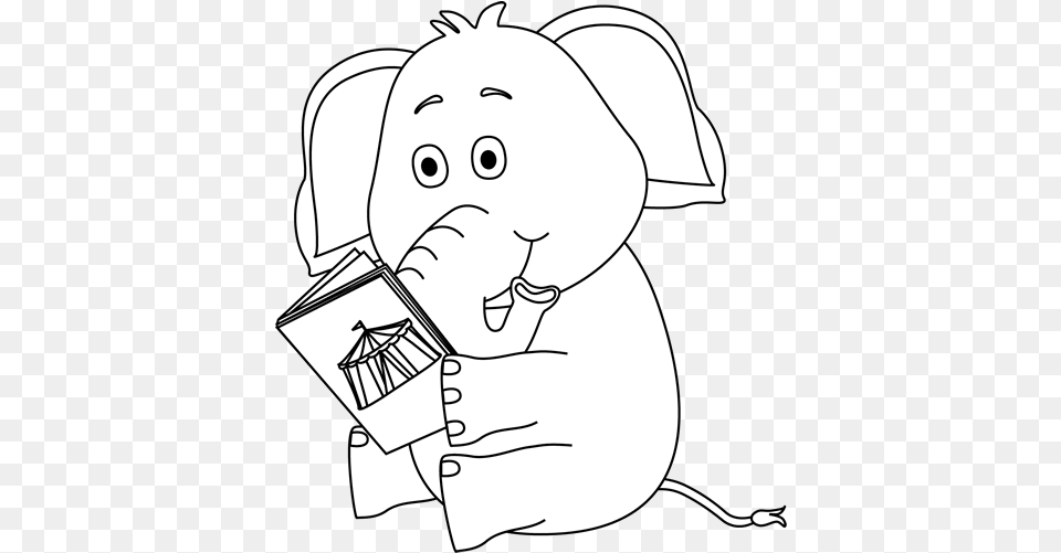 Elephants Clip Art Animals Reading Cartoon Black And White, Baby, Person, Face, Head Png