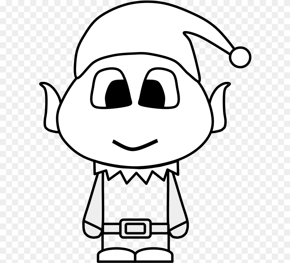 Elf Big Eyes Cartoon Person Black And White Cartoon, Stencil, Baby Free Png