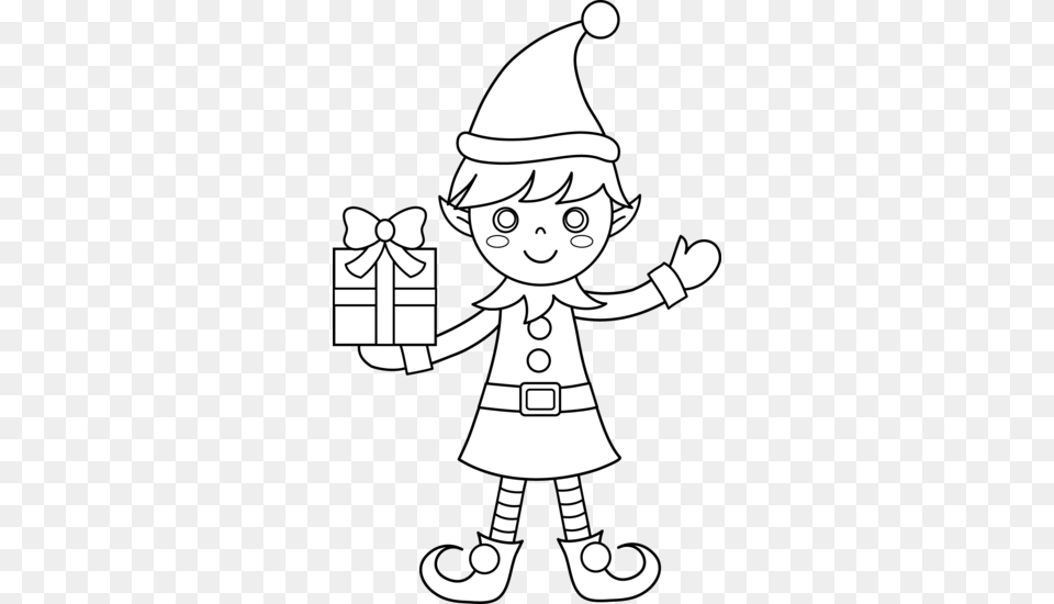 Elf Coloring Clipart Jpg Freeuse Elf Clip Art Black And White, Baby, Person, Face, Head Free Png