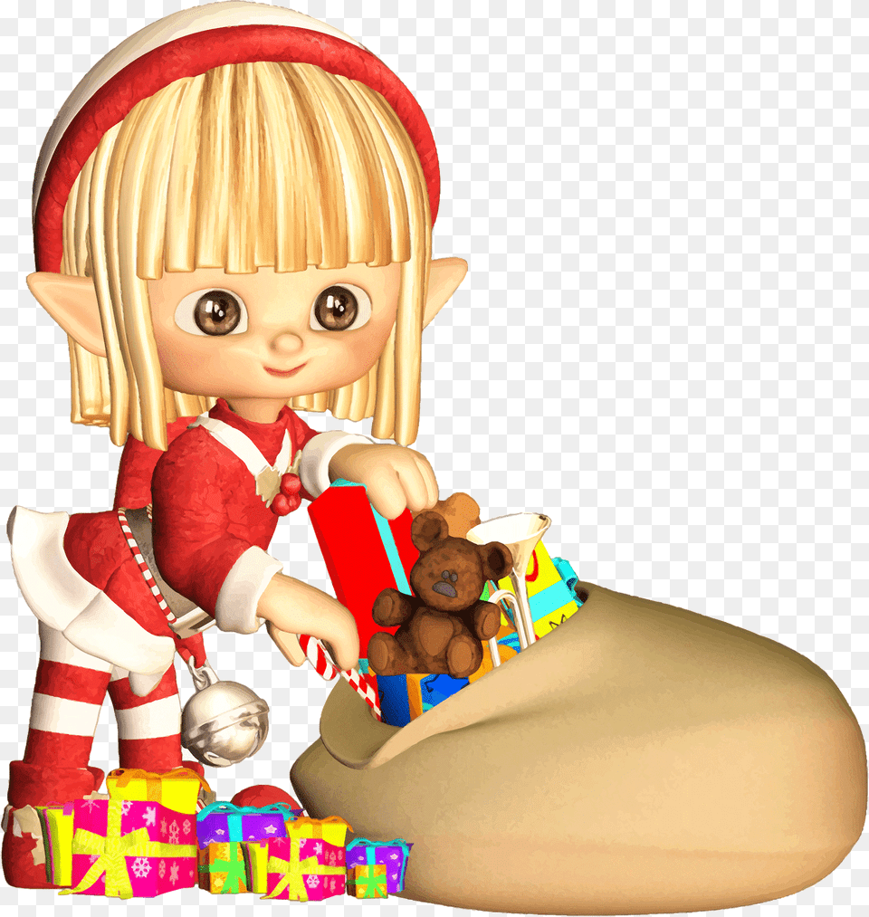 Elf Girl With Christmas Gifts Clipart, Baby, Person, Face, Head Free Transparent Png