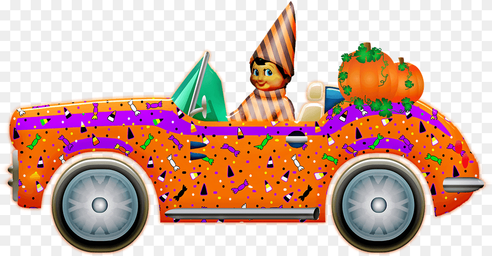 Elf In A Shelf Halloween Car Clipart, Wheel, Machine, Person, Baby Png Image