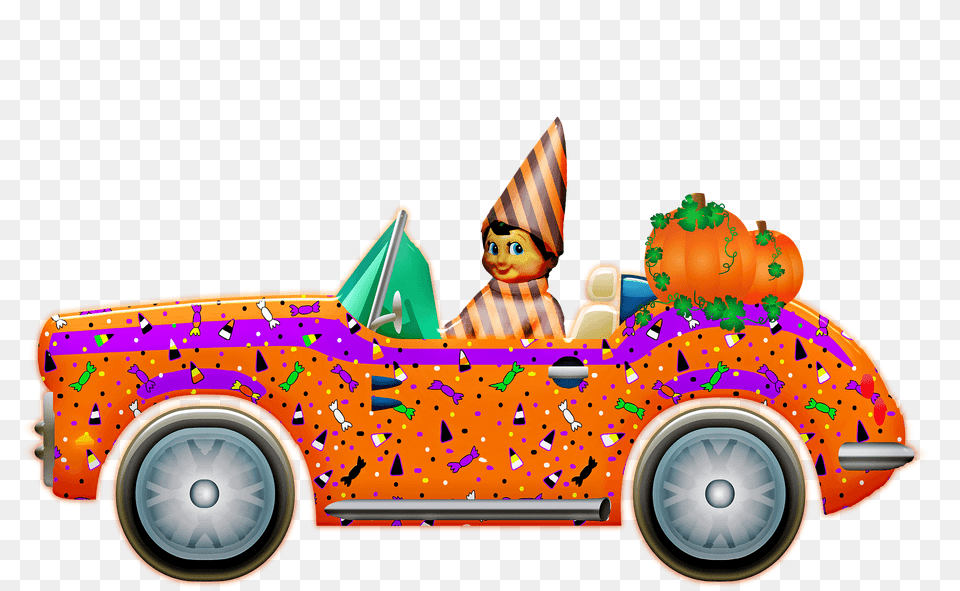 Elf In A Shelf In A Halloween Car Clipart, Baby, Machine, Person, Wheel Free Png