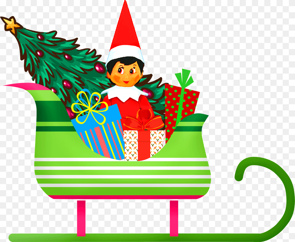 Elf On The Shelf In Santa39s Sleigh Clipart, Clothing, Hat, Baby, Person Free Png Download
