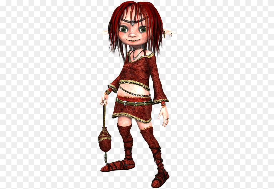 Elf Purse Smiling Funny Red Hair Bag 3d Portable Network Graphics, Book, Clothing, Comics, Costume Png Image