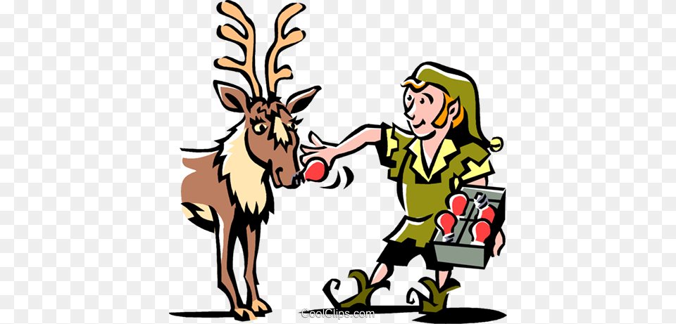 Elf Putting On Rudolphs Red Nose Royalty Vector Clip Art, Animal, Antelope, Baby, Mammal Free Png Download