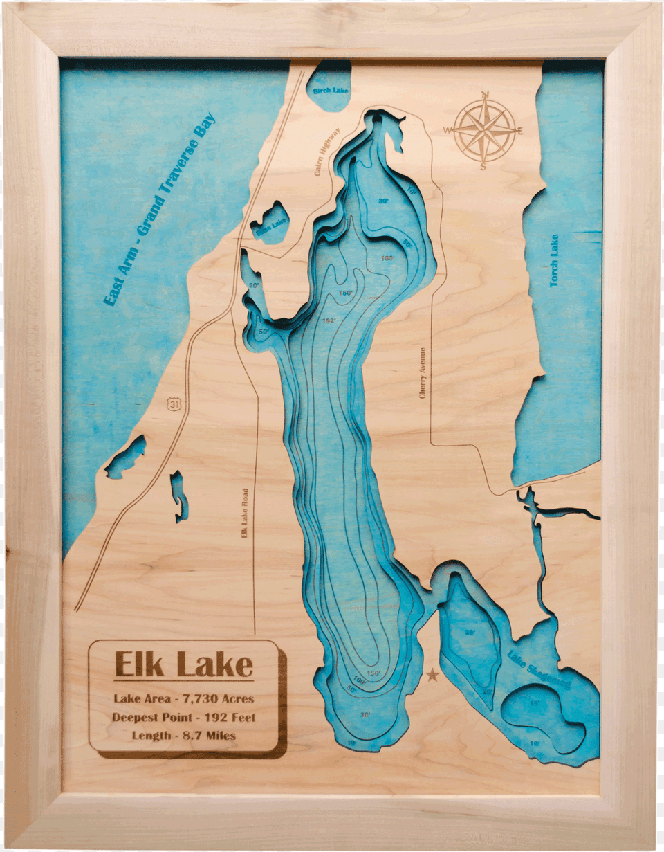Elk Lake 3d Map Depth Map Elk Lake Michigan, Wood, Plywood, Art, Painting Png Image