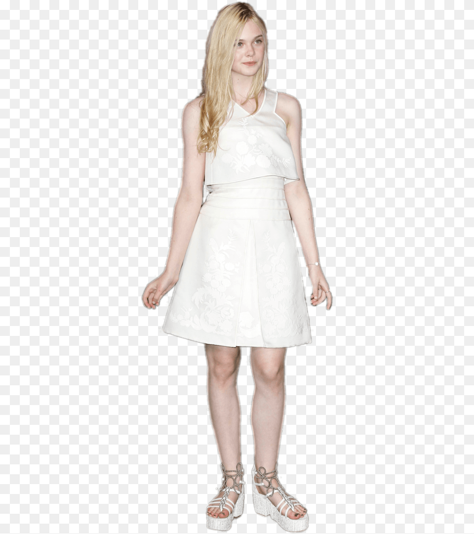 Elle Fanning White Dress Elle Fanning, Formal Wear, Clothing, Shoe, Sandal Free Png