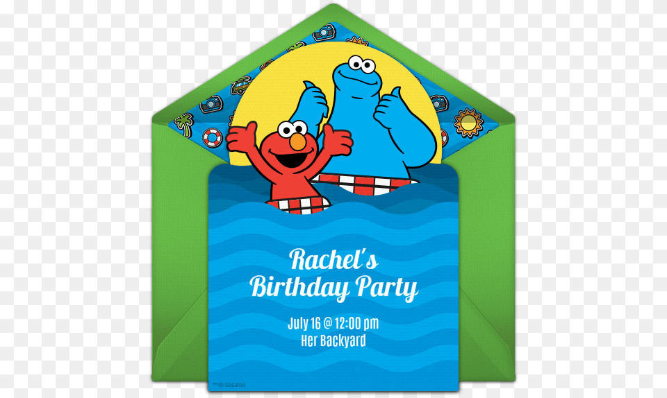 Elmo Amp Cookie Monster Pool Party Online Invitation Cookie Monster And Elmo Pool Birthday Party Invitations, Advertisement, Poster, Baby, Person Png