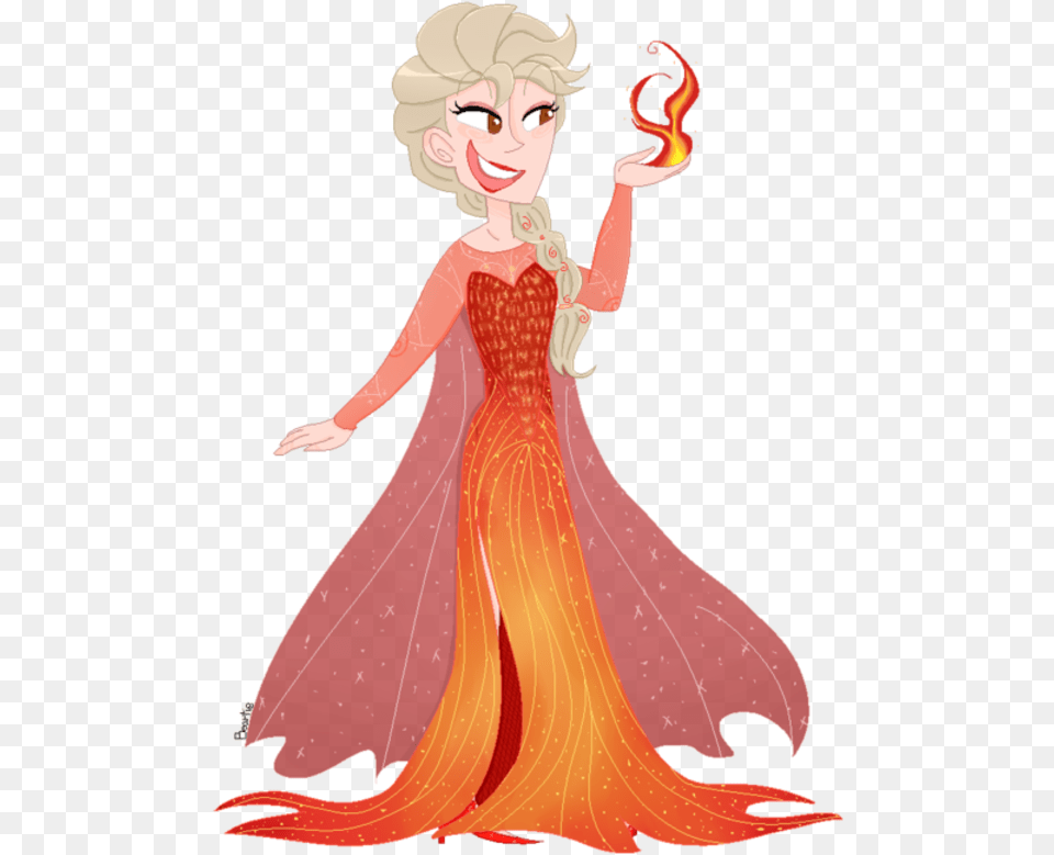 Elsa Anna Fictional Character Mythical Creature Art Fire Elsa Frozen, Clothing, Gown, Dress, Formal Wear Free Transparent Png