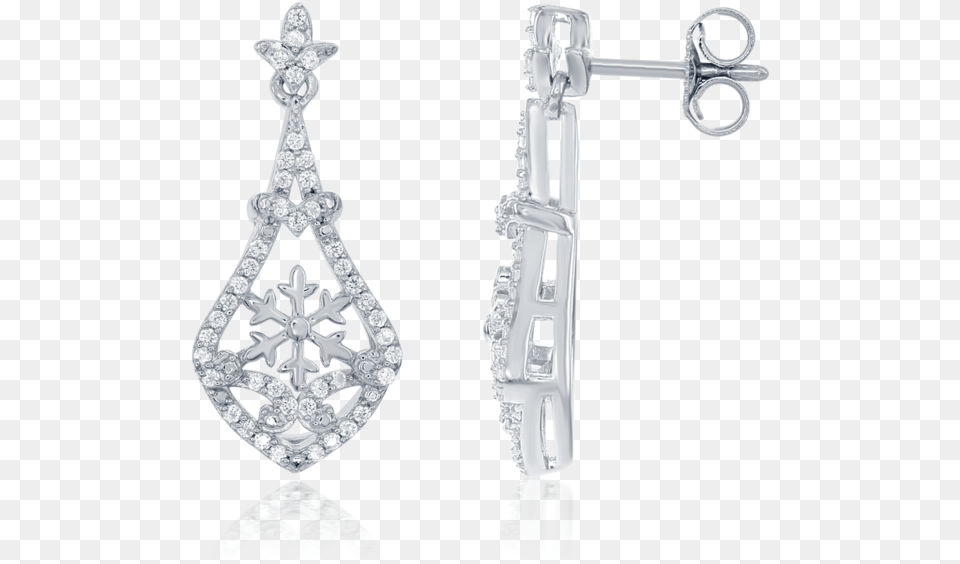 Elsa Frozen Snowflake Dangle Earrings In 14k White Enchanted Disney Belle39s Rose Diamond And Rose Gold, Accessories, Earring, Jewelry, Gemstone Png