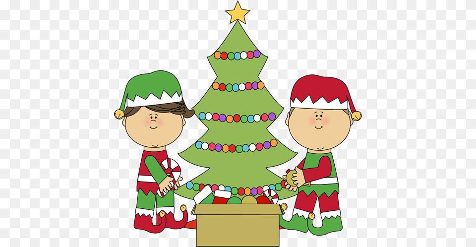 Elves Decorating A Christmas Tree Christmas Clip Art, Elf, Baby, Person, Christmas Decorations Png