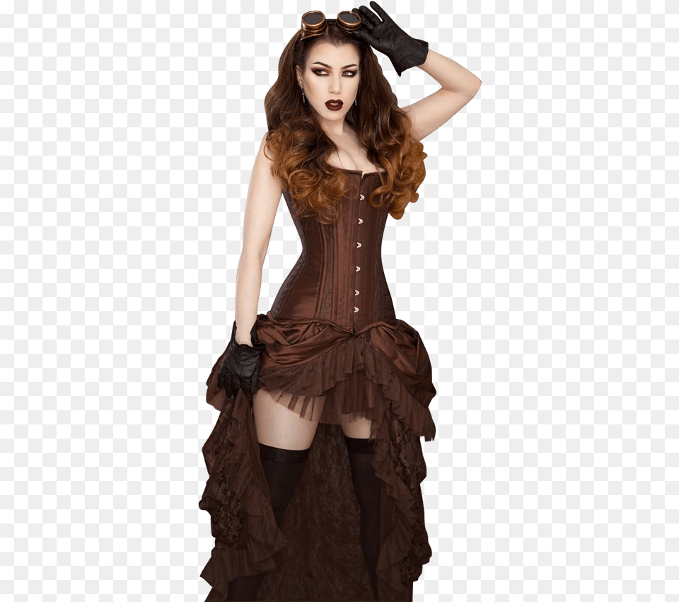Elvira Brown Taffeta Skirt Steampunk Corset And Skirt, Adult, Female, Person, Woman Free Png Download