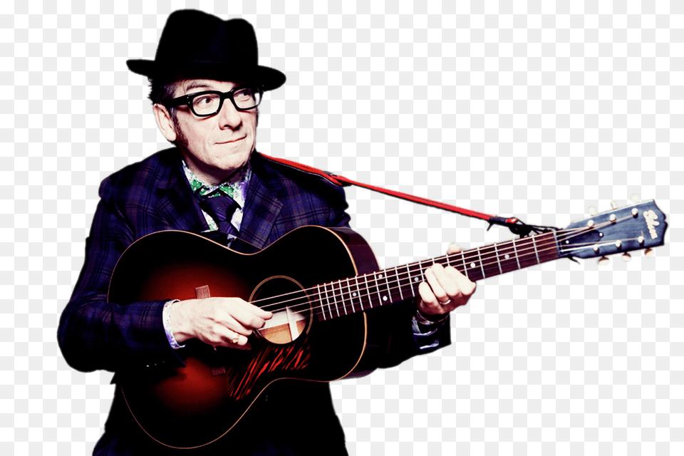 Elvis Costello Holding His Guitar, Musical Instrument, Person, Leisure Activities, Guitarist Png Image