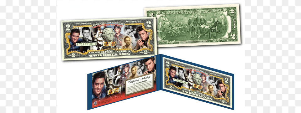 Elvis Presley Life Amp Times Officially Licensed 2 Dollar Bill, Art, Collage, Person, Adult Free Png