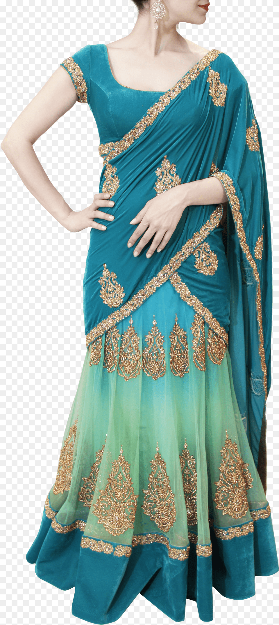 Emarald And Turquoise Lehenga Saree Sadi Free Png