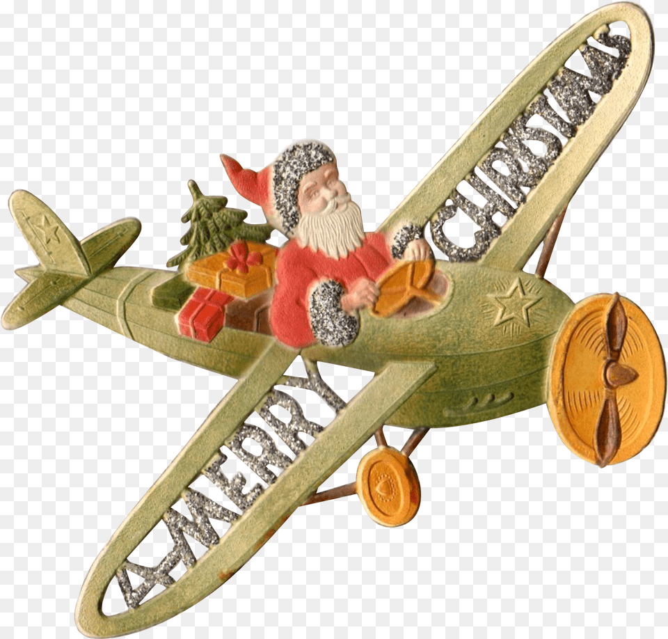 Embossed German Die Cut Santa In Airplane Santa Suits Model Aircraft, Transportation, Vehicle, Baby, Person Png Image