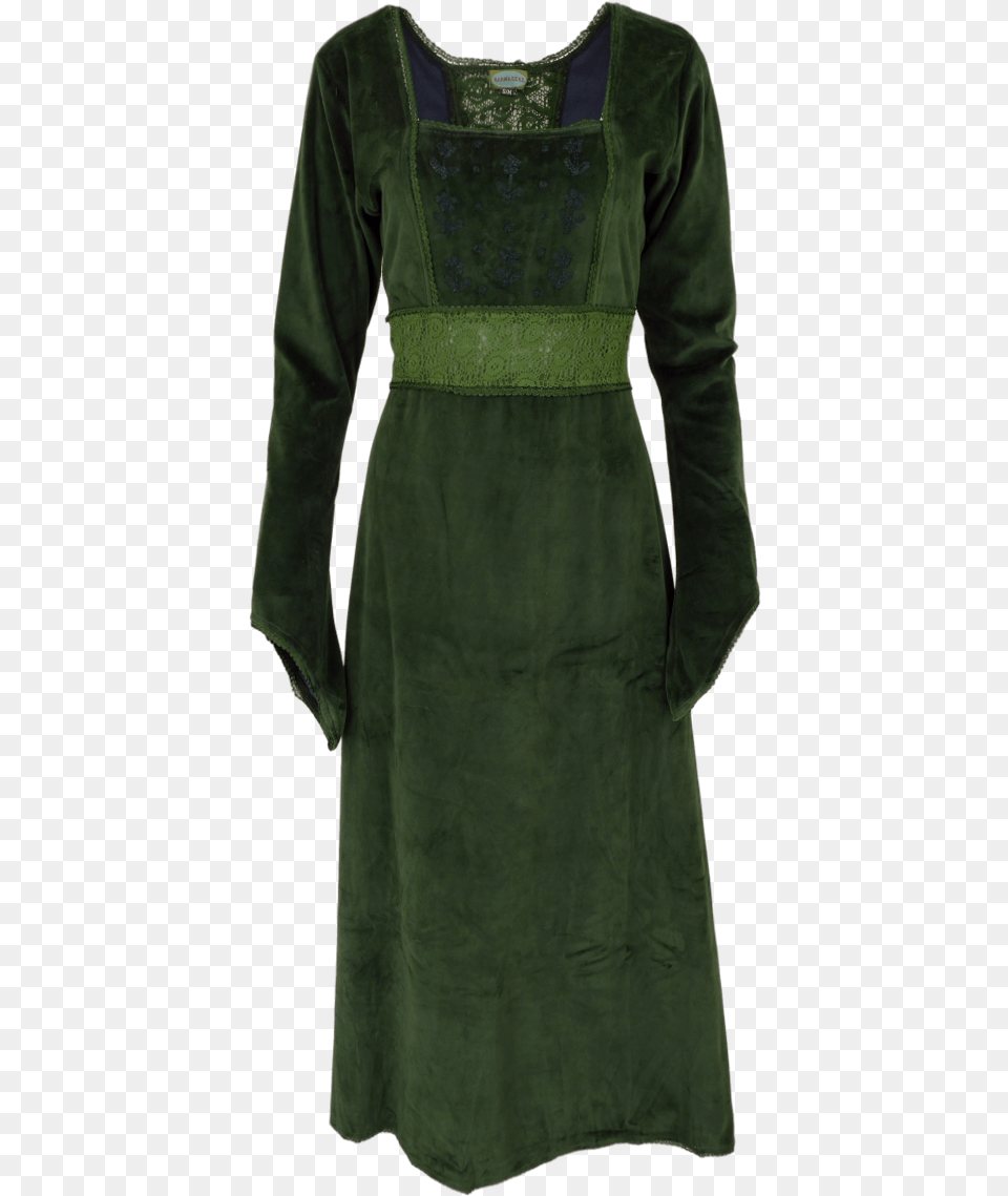 Embroidered Velvet Medieval Dress Black Green Front Green Dress Medieval, Clothing, Long Sleeve, Sleeve, Coat Free Png