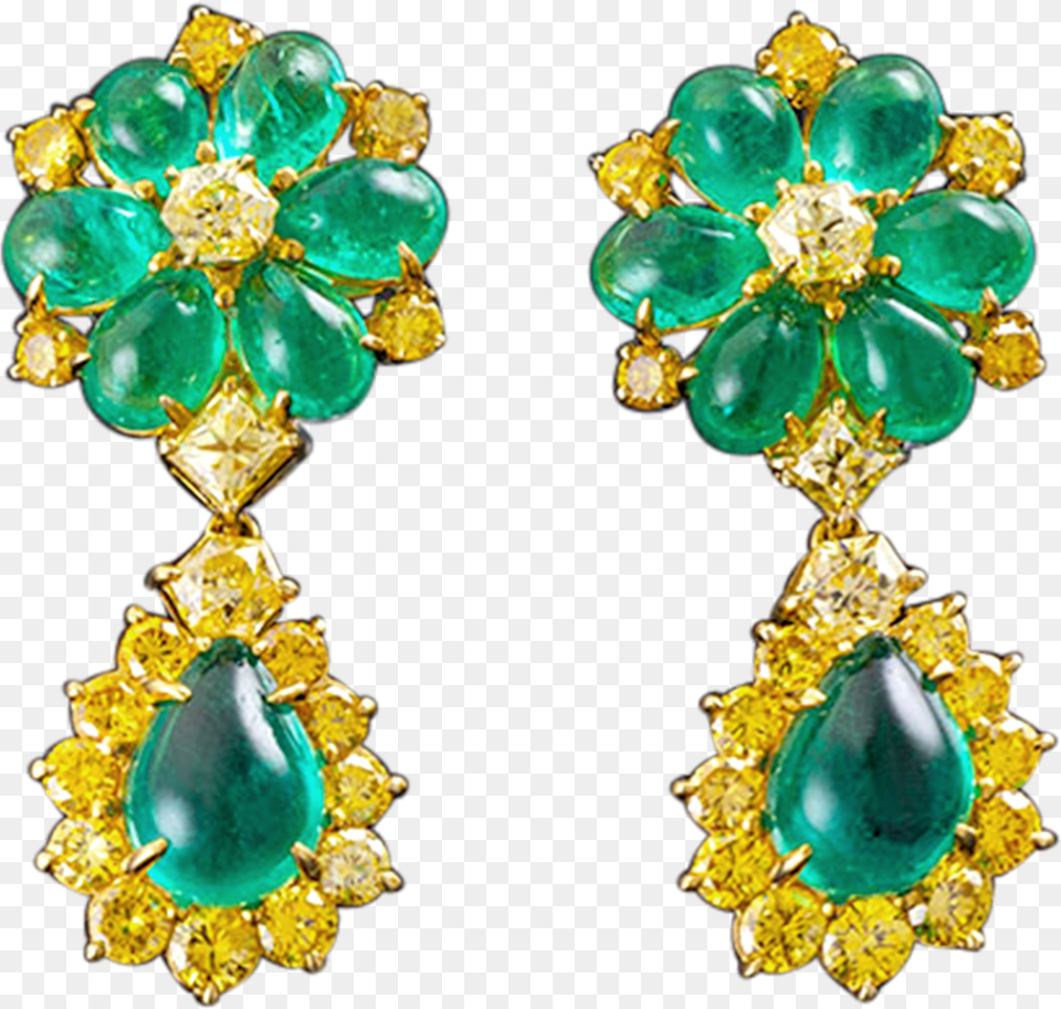 Emerald And Yellow Diamond Dangle Earrings Earrings, Accessories, Earring, Gemstone, Jewelry Free Png Download