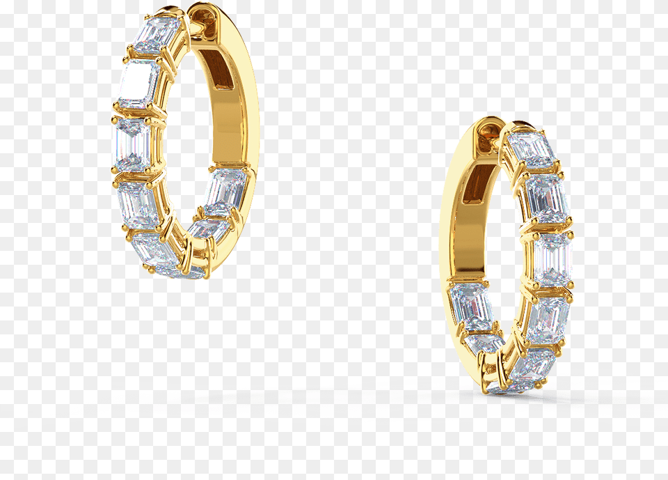 Emerald Cut Diamond Hoop Earrings Diamond, Accessories, Gemstone, Gold, Jewelry Free Png Download