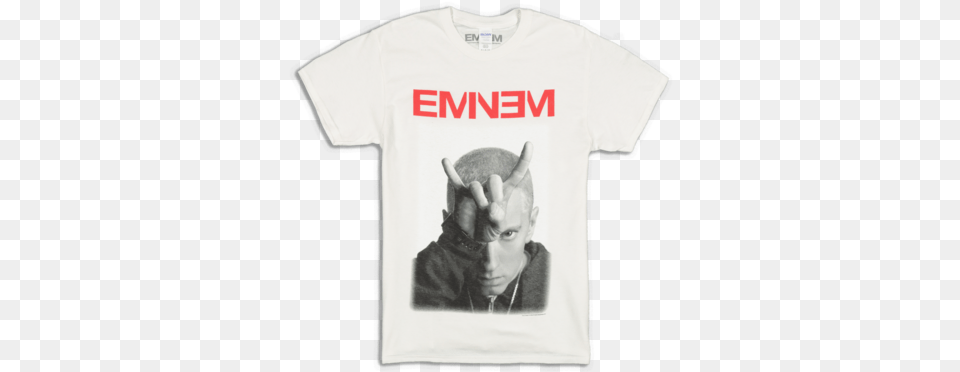 Eminem Devil Horns Tee White Eminem Cornos, Clothing, T-shirt, Shirt, Baby Png Image