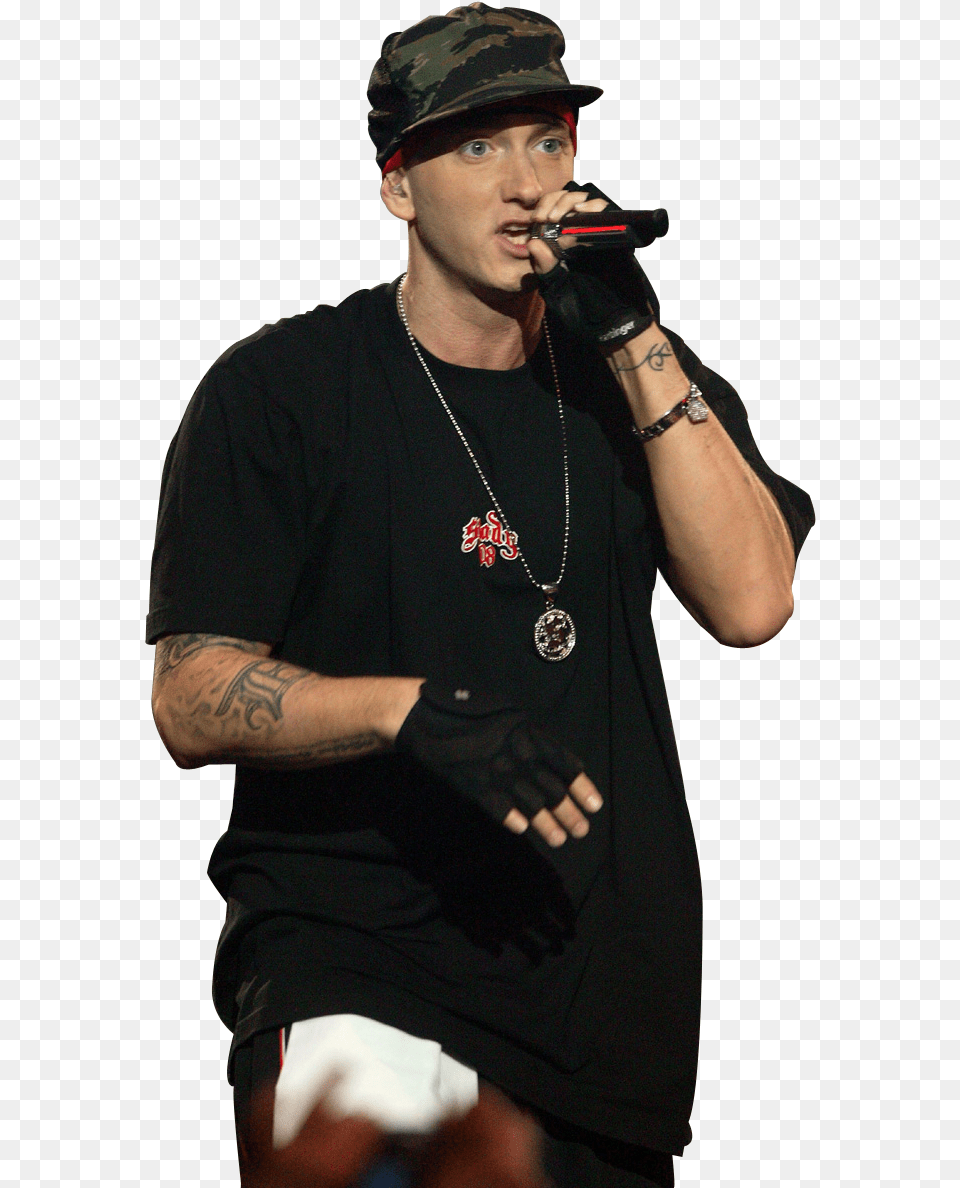 Eminem Eminem Microphone, Tattoo, Performer, Person, Hat Png Image