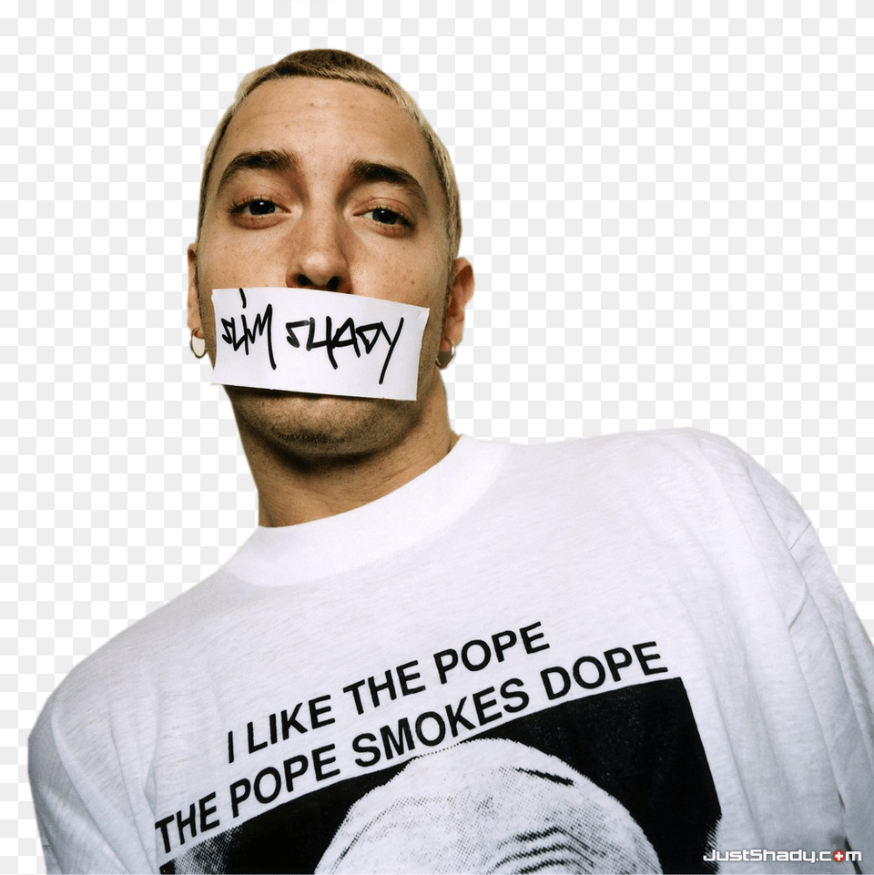 Eminem Slim Shady Transparent Like The Pope Smokes Dope, T-shirt, Clothing, Face, Head Png