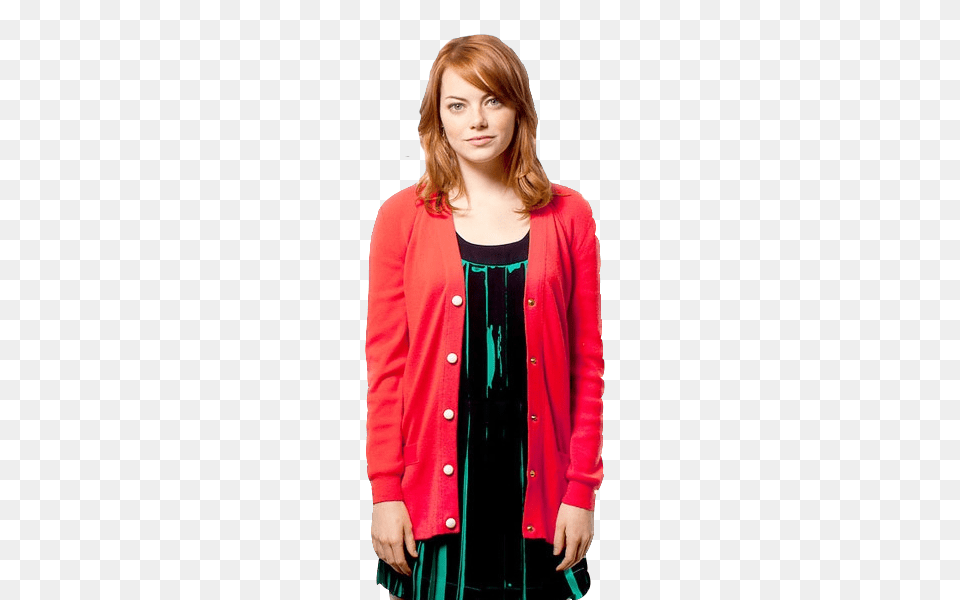 Emma Stone, Cardigan, Clothing, Coat, Knitwear Png Image